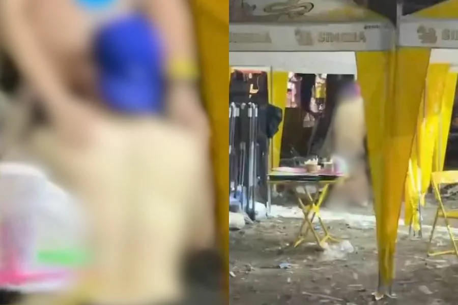 泰国泼水节两名韩国男子当街发生不雅行为